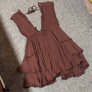 Free People Brown Ruffled Midi Dress